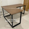 Bàn Làm Việc Chân Sắt Chữ L Gỗ màu óc chó