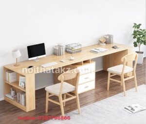 Bàn Làm Việc Đôi Có Hộc Có Giá Sách BLV53