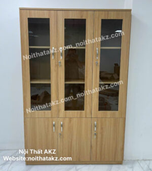 Tủ hồ sơ _tủ tài liệu 3 buồng cánh kính gỗ màu 388 giá rẻ