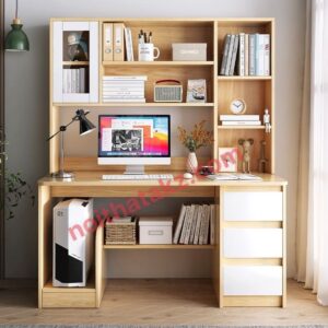 Bàn Học Gỗ _Bàn Làm Việc Có Giá Sách BHD18