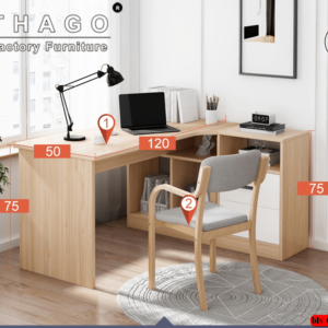 Bàn làm việc gỗ chữ L giá sách blv025