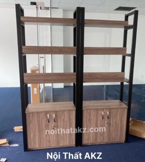 Tủ gỗ khung sắt giá rẻ loại 80cm màu vân tối