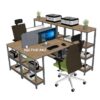 Cụm 2 bàn máy tính liền kệ để PC và máy in gỗ cao su khung sắt SE80