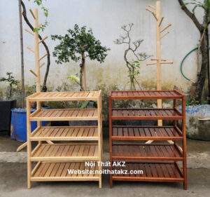 Kệ giày dép gỗ tự nhiên loại 5 tầng ngang mã KD 5T80