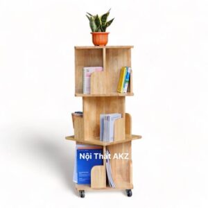 Kệ sách di động 3 tầng vuông gỗ tự nhiên KSKZ89