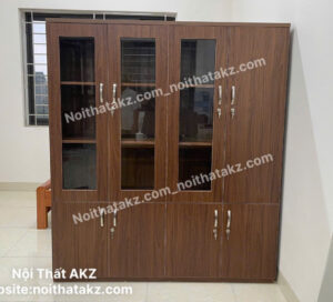 Tủ tài liệu 3 cánh kính 1 cánh gỗ màu gỗ óc chó giá rẻ