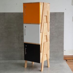 Bộ 3 tủ cá nhân cửa khóa xếp chồng 40x40x112cm gỗ cao su HOTK68004