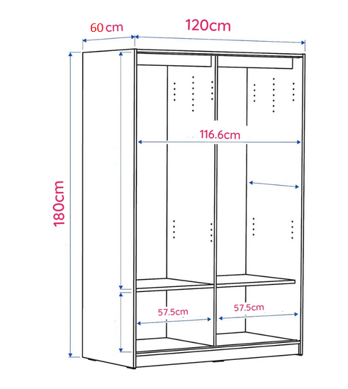 Tủ quần áo cửa lùa 2 cánh rộng 1m2 đơn giản giá rẻ -2