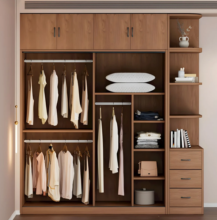 Tủ quần áo gỗ 2 tầng cánh lùa kèm kệ góc trang trí hiện đại A19-1