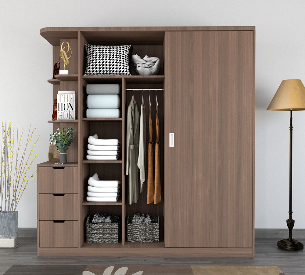 Tủ quần áo gỗ cánh lùa có kệ góc trang trí đẹp A15-