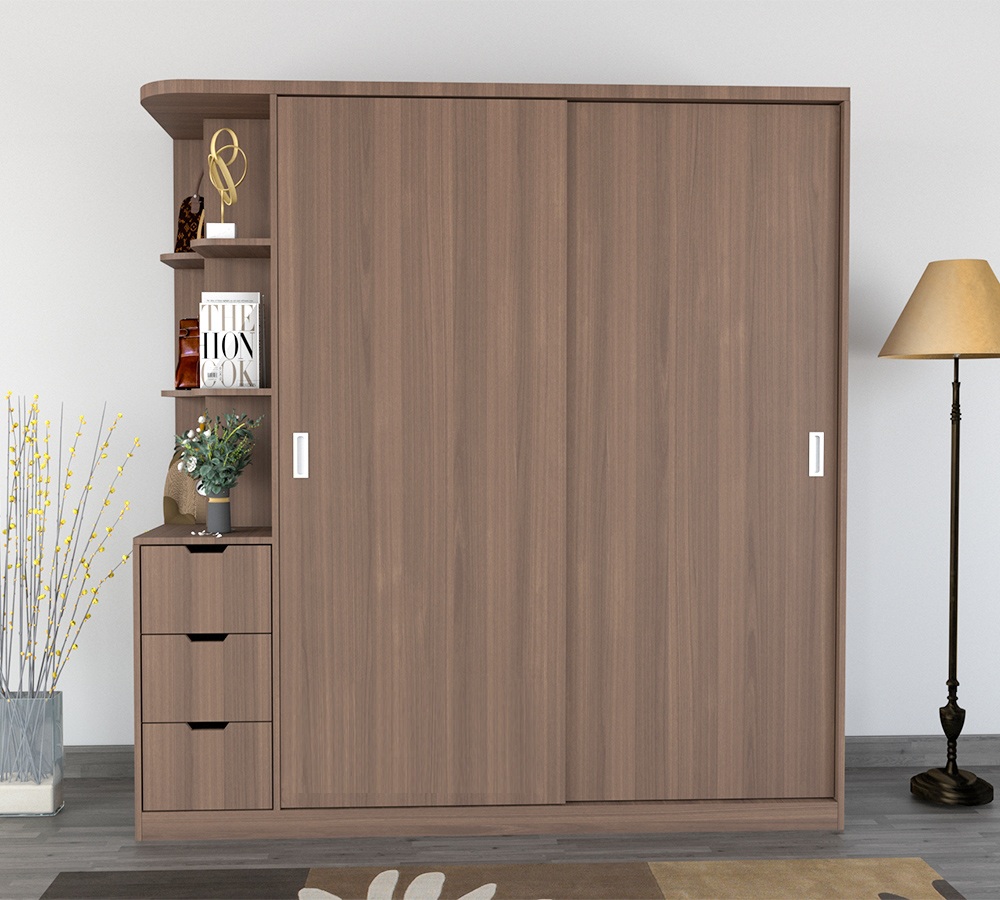 Tủ quần áo gỗ cánh lùa có kệ góc trang trí đẹp A15-1