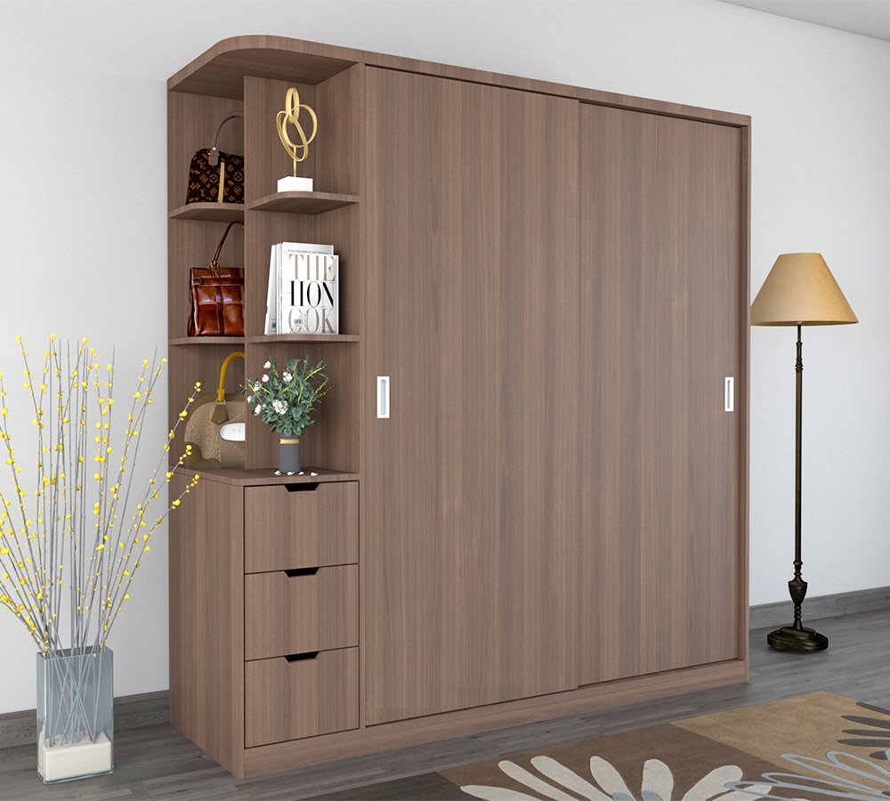 Tủ quần áo gỗ cánh lùa có kệ góc trang trí đẹp A15-2