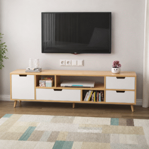 Kệ Tivi Gỗ MDF Nhiều Ngăn Có Chân Gỗ Hiện Đại TKTV23