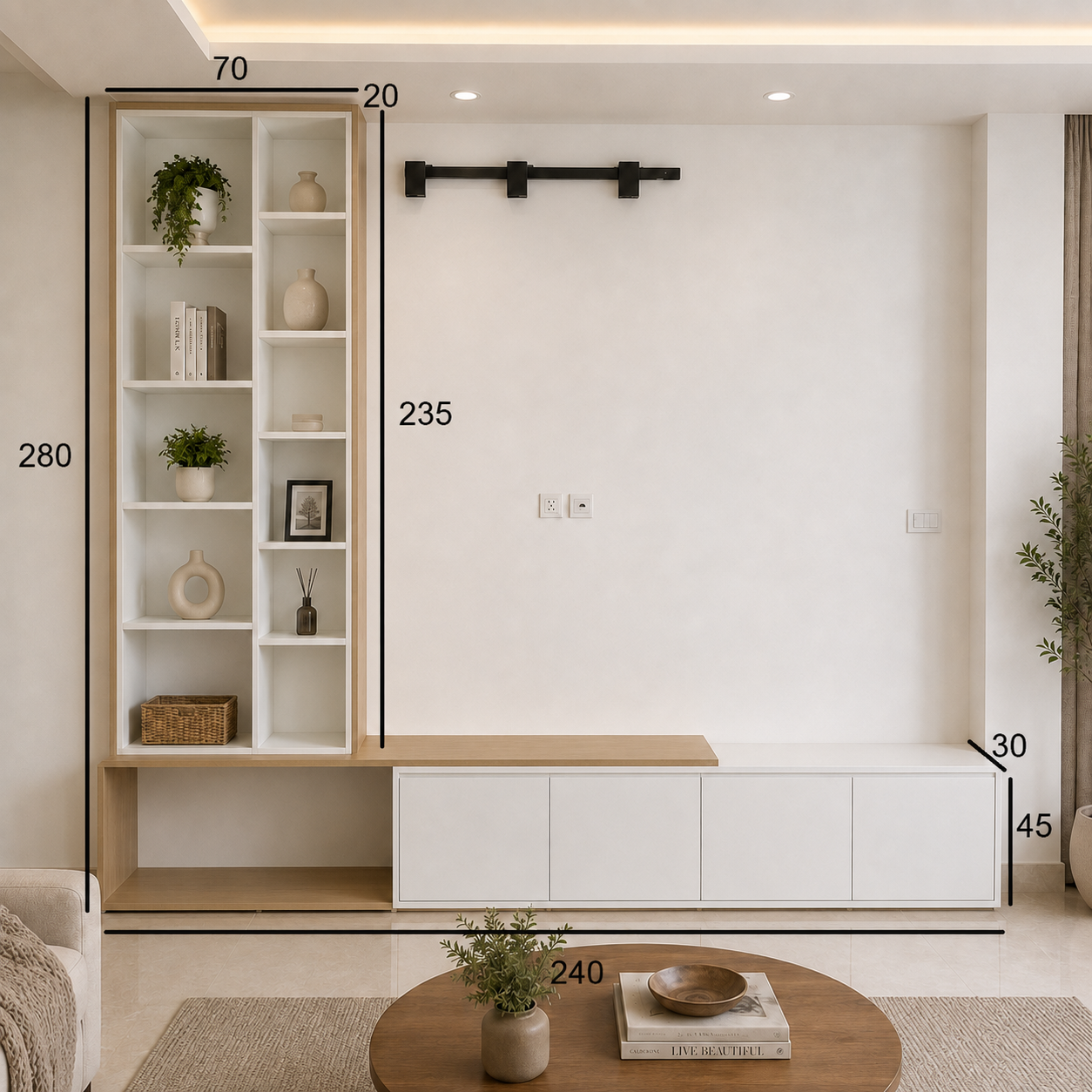 Kệ tivi gỗ 2m4 kết hợp kệ trang trí phòng khách hiện đại KST08-