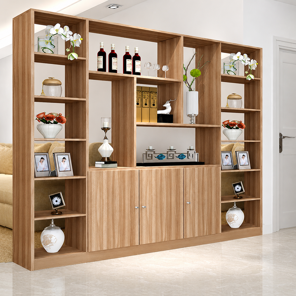 Tủ Kệ Vách Ngăn Gỗ MDF Trang Trí Phòng Khách KSG55-