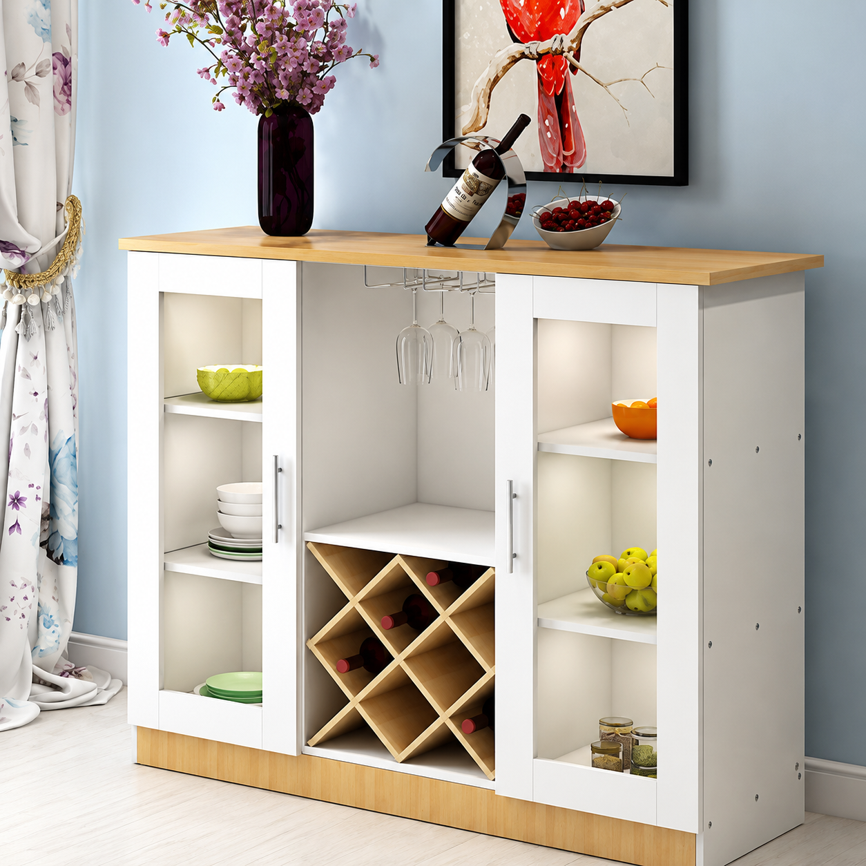 Tủ gỗ thấp đựng rượu trang trí hiện đại TR20