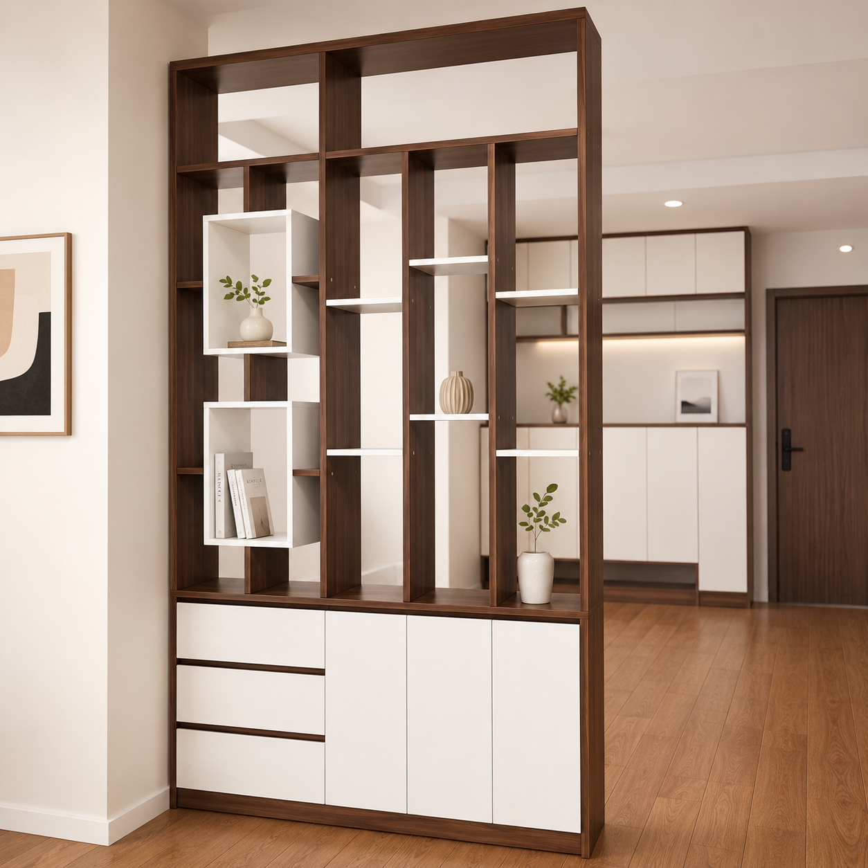 Tủ gỗ vách ngăn trang trí phòng khách hiện đại KSG102-1