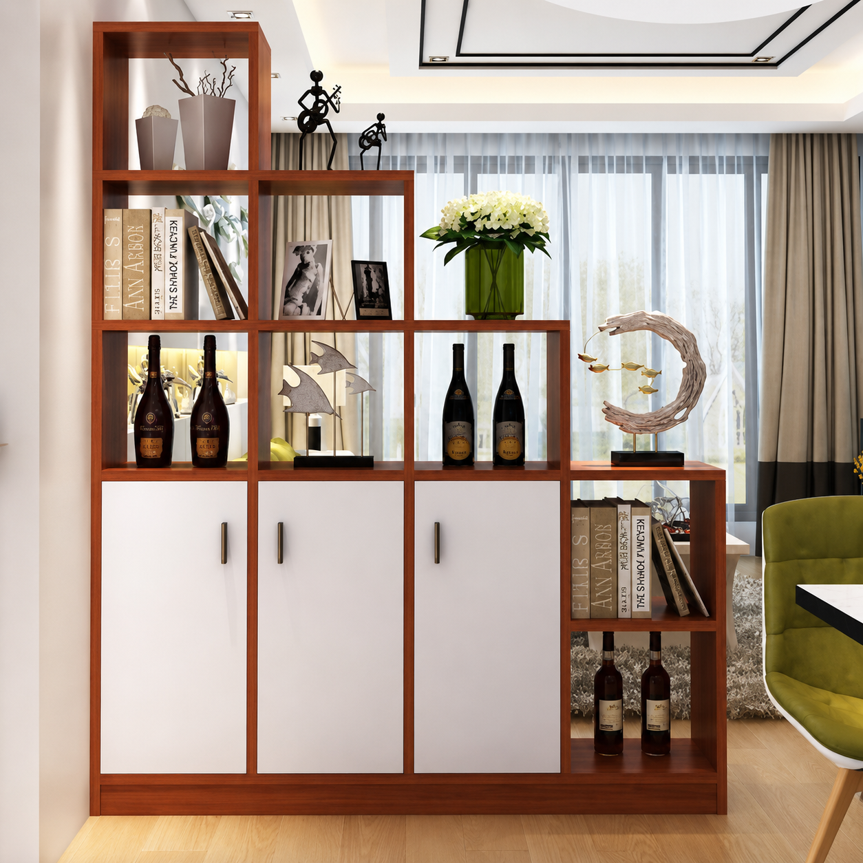 Tủ gỗ vách ngăn trưng bày rượu, sách trang trí phòng khách KSG53