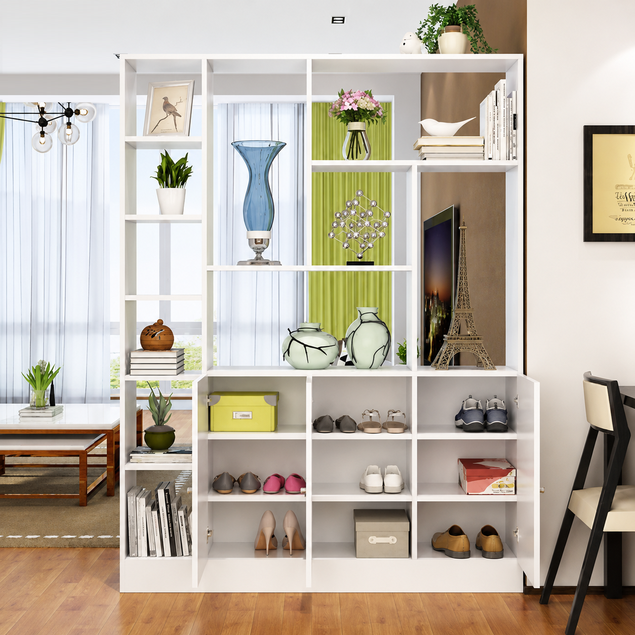Tủ kệ gỗ đa năng ngăn phòng khách để đồ trang trí đẹp KSG45