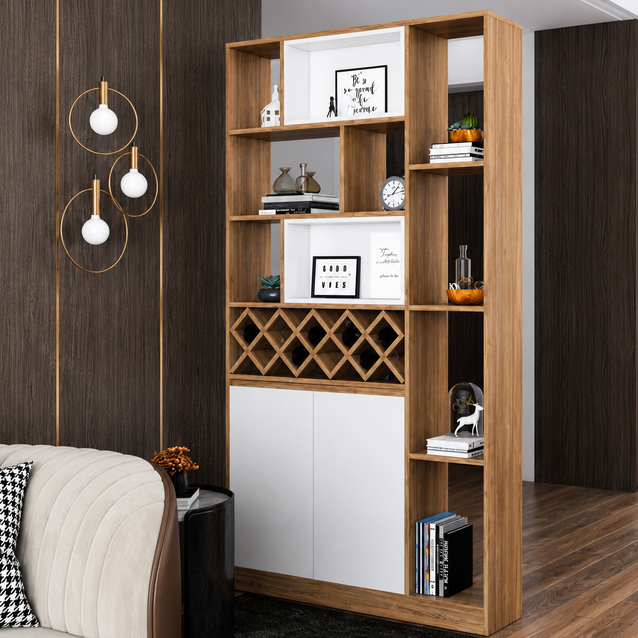 Tủ kệ gỗ vách ngăn đựng rượu trang trí phòng khách TR46-
