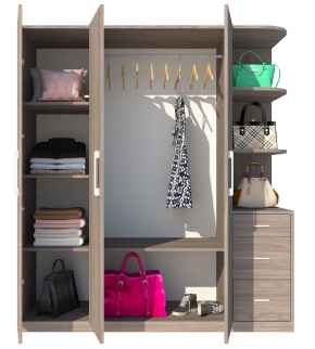 Tủ quần áo gỗ công nghiệp MDF A19 3 cánh mở kèm kệ góc-