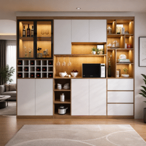 Tủ Rượu Gỗ Trang Trí Phòng Khách 2m6 Hiện Đại TR32