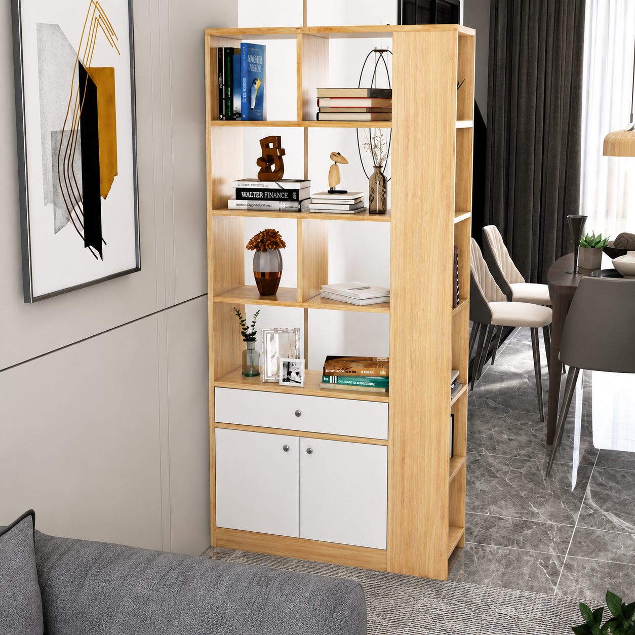 Tủ vách ngăn gỗ để sách và đồ trang trí phòng khách KSG124-
