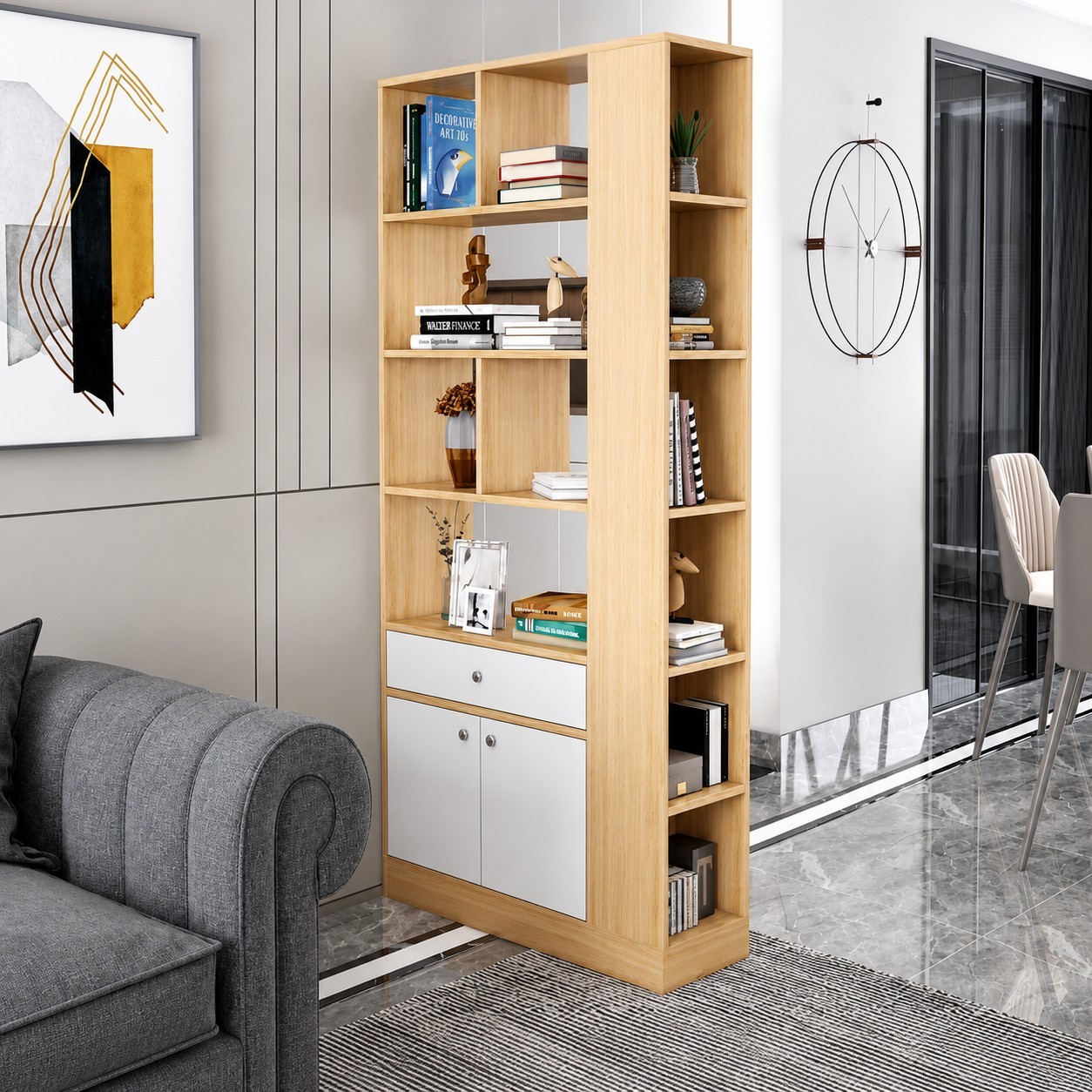Tủ vách ngăn gỗ để sách và đồ trang trí phòng khách KSG124