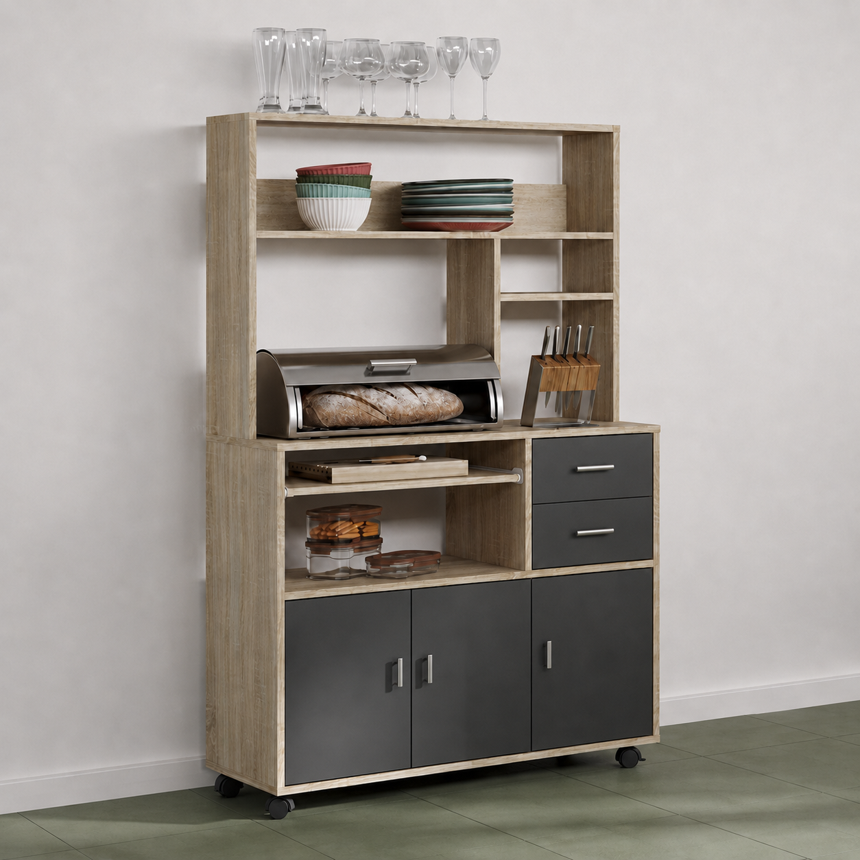 Tủ kệ để đồ nhà bếp gỗ MDF nhiều ngăn có bánh xe TUBEP37-1